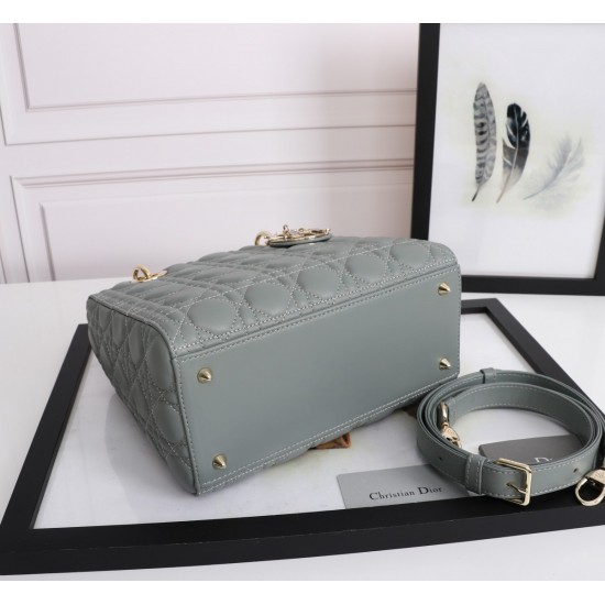 Dior Medium Lady Dior Bag with Enamel Charm In Grey Lambskin