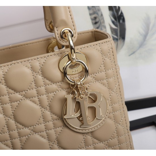 Dior Medium Lady Dior Bag with Enamel Charm In Beige Lambskin