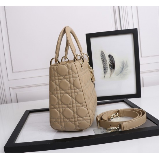 Dior Medium Lady Dior Bag with Enamel Charm In Beige Lambskin