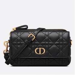 Dior Caro Pouch In Black Cannage Calfskin