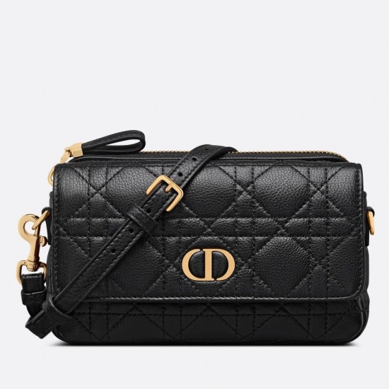 Dior Caro Pouch In Black Cannage Calfskin