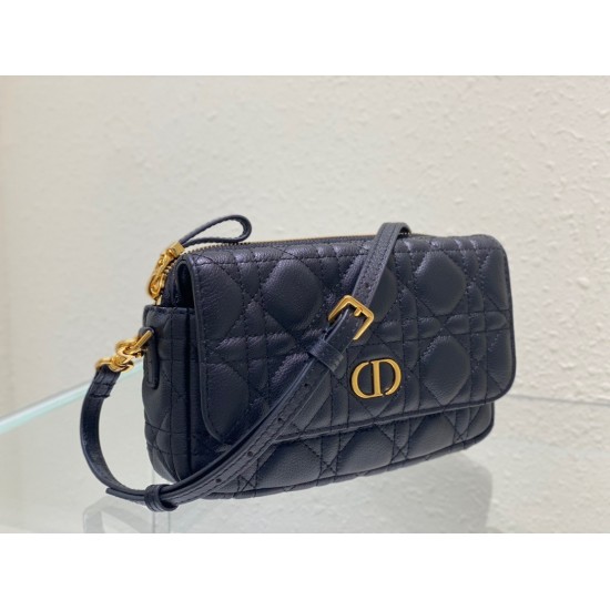 Dior Caro Pouch In Black Cannage Calfskin