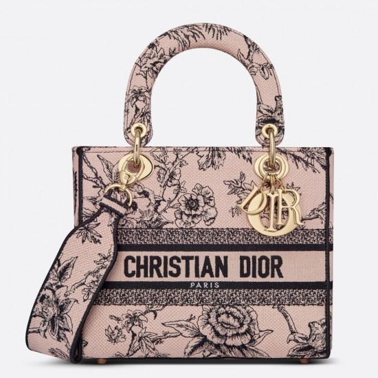 Dior Medium Lady D-Lite Bag In Powder Jardin Botanique Embroidery