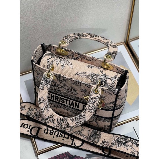 Dior Medium Lady D-Lite Bag In Powder Jardin Botanique Embroidery