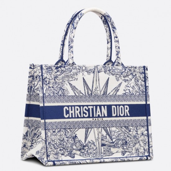 Dior Medium Dior Book Tote In White and Blue Rêve d'Infini Embroidery