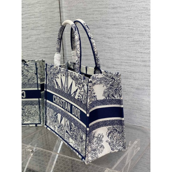 Dior Medium Dior Book Tote In White and Blue Rêve d'Infini Embroidery