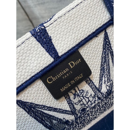 Dior Medium Dior Book Tote In White and Blue Rêve d'Infini Embroidery