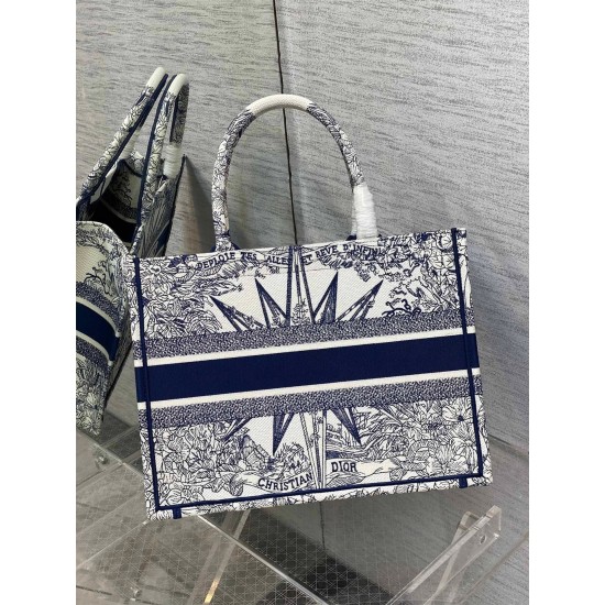 Dior Medium Dior Book Tote In White and Blue Rêve d'Infini Embroidery