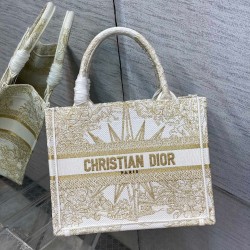 Dior Small Book Tote Bag In Gold Rêve d'Infini Embroidery