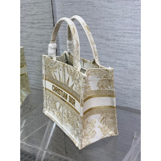 Dior Small Book Tote Bag In Gold Rêve d'Infini Embroidery