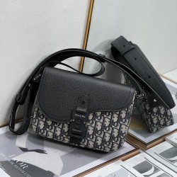 Dior Men's Mini Saddle Messenger Bag in Oblique Jacquard and Calfskin