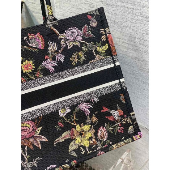 Dior Large Book Tote Bag In Black Multicolor Jardin Botanique Embroidery