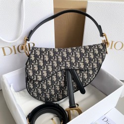 Dior Saddle Bag with Strap in Blue Oblique Jacquard