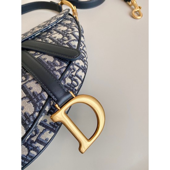 Dior Saddle Bag with Strap in Blue Oblique Jacquard