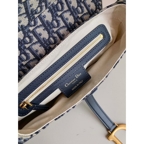 Dior Saddle Bag with Strap in Blue Oblique Jacquard