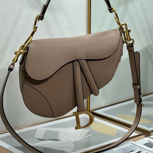 Dior Saddle Bag with Strap in Warm Taupe Grained Calfskin