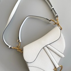 Dior Saddle Bag with Strap in White Grained Calfskin