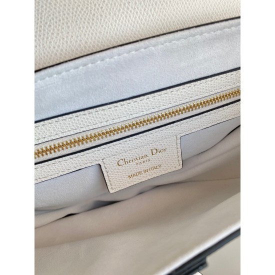 Dior Saddle Bag with Strap in White Grained Calfskin