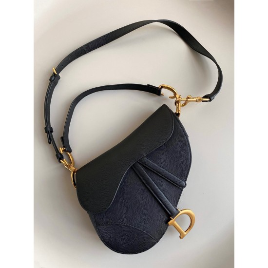 Dior Saddle Bag with Strap in Black Grained Calfskin