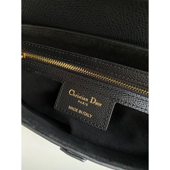 Dior Saddle Bag with Strap in Black Grained Calfskin