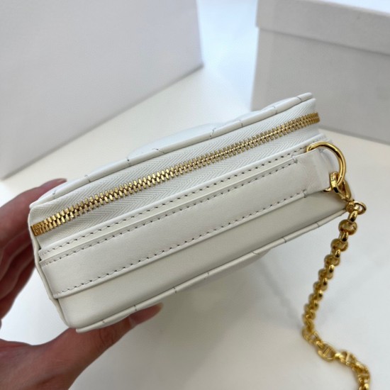 Dior Caro Box Bag with Chain in White Macrocannage Calfskin