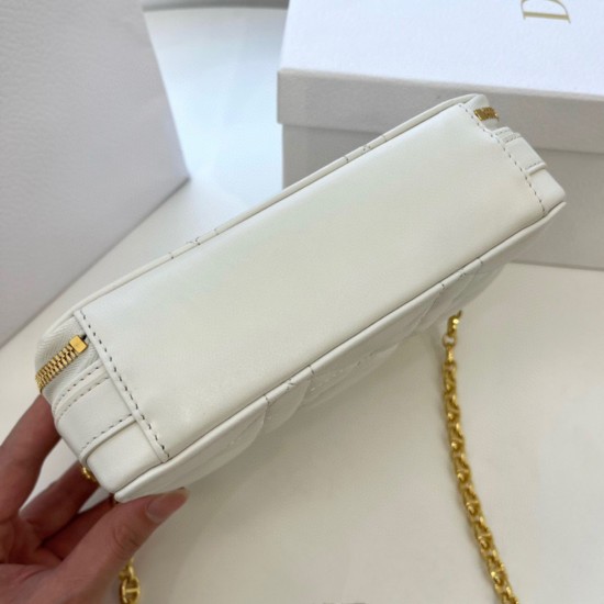 Dior Caro Box Bag with Chain in White Macrocannage Calfskin