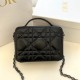 Dior Caro Box Bag with Chain in Black Macrocannage Calfskin