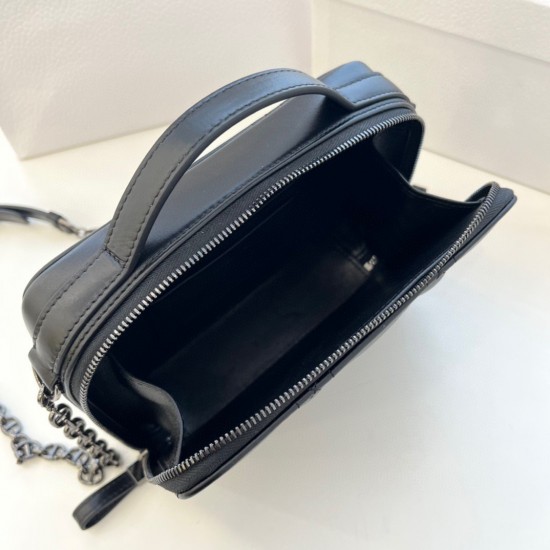 Dior Caro Box Bag with Chain in Black Macrocannage Calfskin