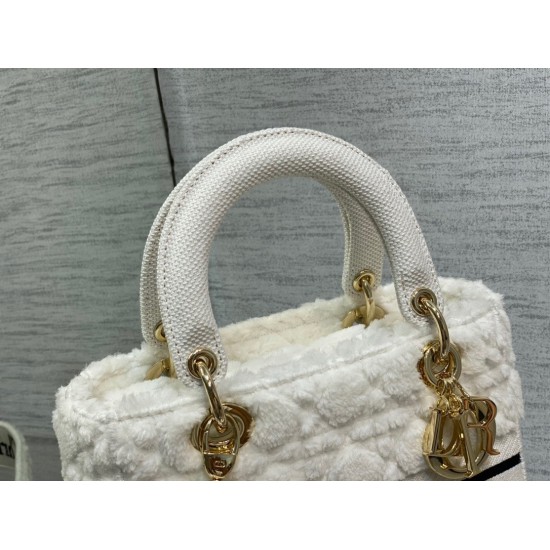 Dior Medium Lady D-Lite Bag In White Cannage Shearling