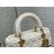 Dior Medium Lady D-Lite Bag In White Cannage Shearling