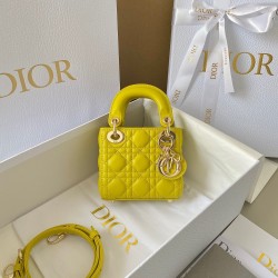 Dior Lady Dior Micro Bag In Yellow Cannage Lambskin