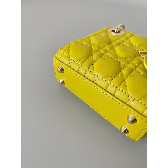 Dior Lady Dior Micro Bag In Yellow Cannage Lambskin