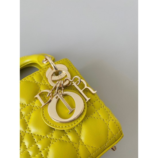 Dior Lady Dior Micro Bag In Yellow Cannage Lambskin