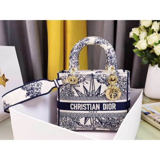 Dior Medium Lady D-Lite Bag In Blue Multicolor Rêve d'Infini Embroidery