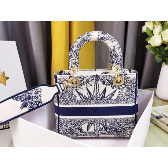 Dior Medium Lady D-Lite Bag In Blue Multicolor Rêve d'Infini Embroidery