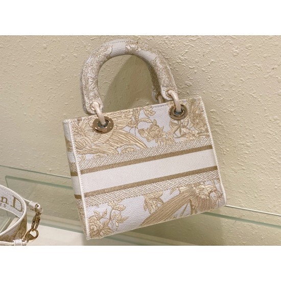 Dior Medium Lady D-Lite Bag In Gold Jardin d'Hiver Embroidery