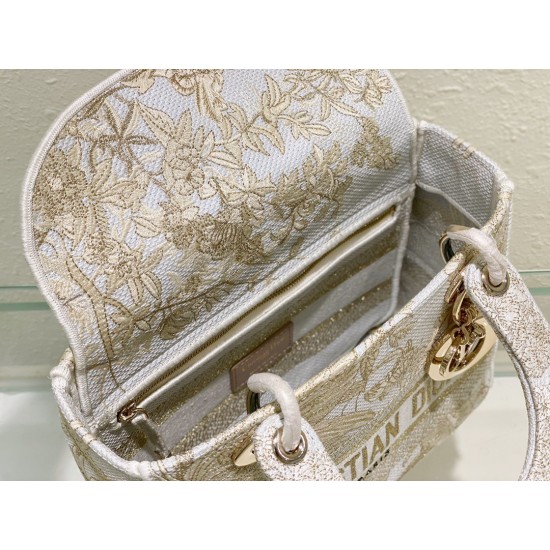 Dior Medium Lady D-Lite Bag In Gold Jardin d'Hiver Embroidery