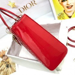 Dior Large Lady Dior Bag In Red Patent Cannage Calfskin