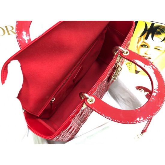 Dior Large Lady Dior Bag In Red Patent Cannage Calfskin