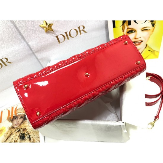 Dior Large Lady Dior Bag In Red Patent Cannage Calfskin