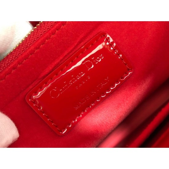 Dior Large Lady Dior Bag In Red Patent Cannage Calfskin