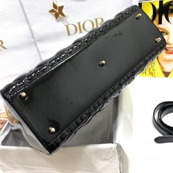 Dior Large Lady Dior Bag In Black Patent Cannage Calfskin