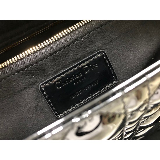 Dior Large Lady Dior Bag In Black Patent Cannage Calfskin