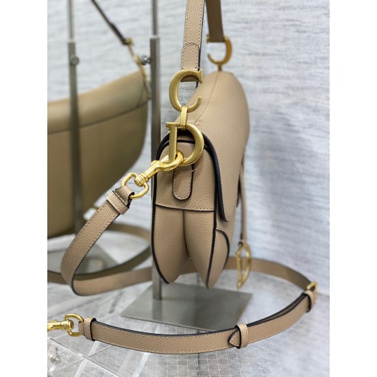 Dior Saddle Bag with Strap in Sand Grained Calfskin