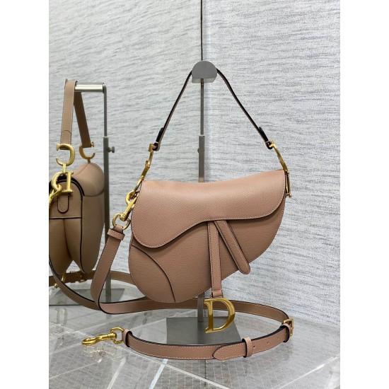 Dior Saddle Bag with Strap in Blush Grained Calfskin