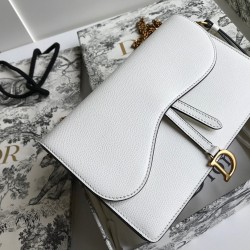 Dior Saddle Pouch In White Grained Calskin