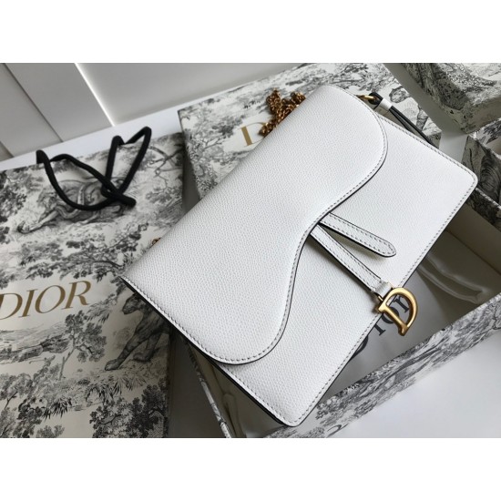 Dior Saddle Pouch In White Grained Calskin