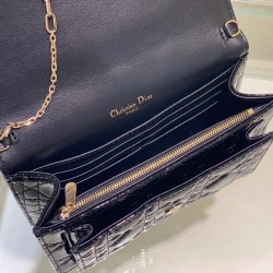 Dior Lady Dior Chain Pouch In Black Patent Calfskin