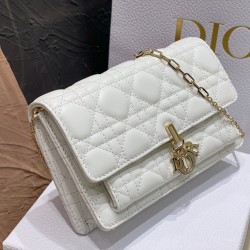 Dior Lady Dior Chain Pouch In White Cannage Lambskin