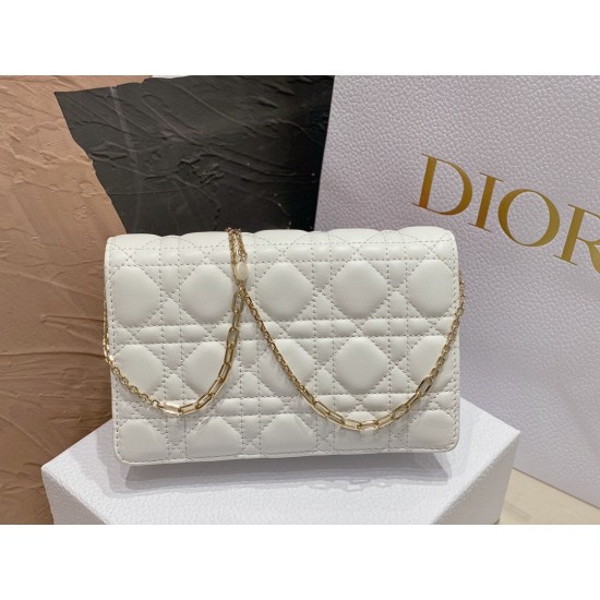 Dior Lady Dior Chain Pouch In White Cannage Lambskin